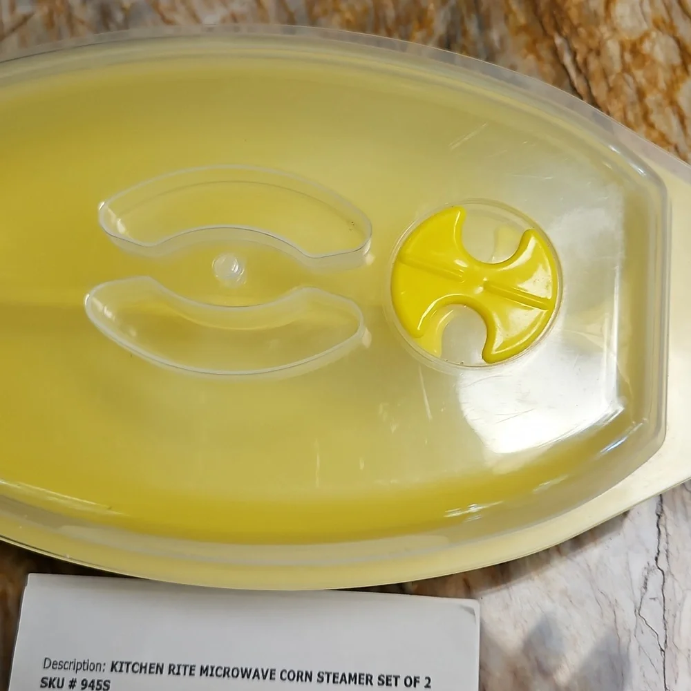 KITCHEN RITE Yellow Microwave Corn Steamer with Lid, Set Of 2